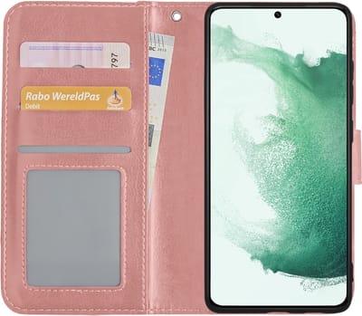 Hoesje Met Pasjeshouder - Geschikt voor Samsung Galaxy S22 - Luxe Bookcase Portemonee - Flip Case - Kunstleer Book Case - Flipcase - Book Cover - Walletcase - Portemonneehoes - Rosé goud