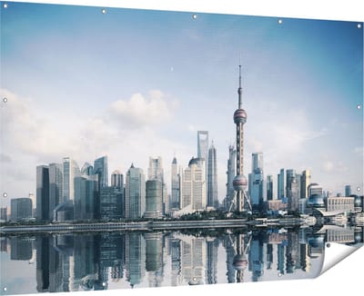 Gards Tuinposter Shanghai Skyline in China - 180x120 cm - Tuindoek - Tuindecoratie - Wanddecoratie buiten - Tuinschilderij