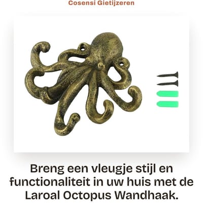 Dailygoods- Muurhaak Gietijzer - Decoratieve Octopus Haak - Multifunctionele Wandhaak - Kapstok voor Handdoeken/Sleutels - Retro Industriële Stijl - Maximaal Draagvermogen 5 kg