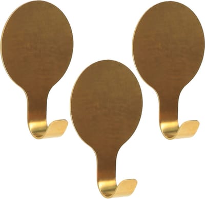 Tendance Plakhaakje rond - 3x stuks - 6 x 2,5 x 10 cm - Zelfklevende ophang haakjes - RVS - goud - keuken/badkamer haken