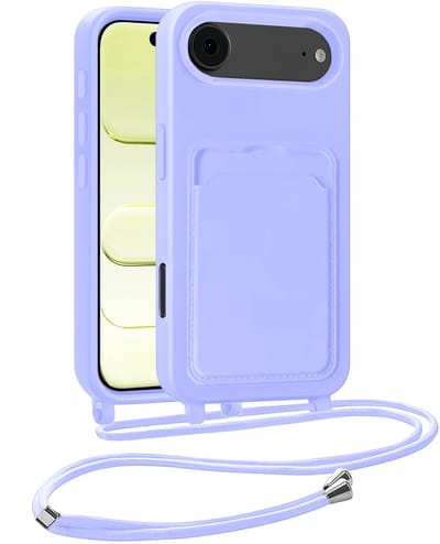 Hoesje Geschikt voor iPhone Air Telefoonhoesje Met Koord Case Pashouder Siliconen - Hoes Geschikt voor iPhone Air Hoesje Met Kaarthouder - Lila