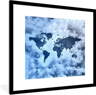 Fotolijst incl. Poster - Wereldkaart - Blauw - Verf - 40x40 cm - Posterlijst