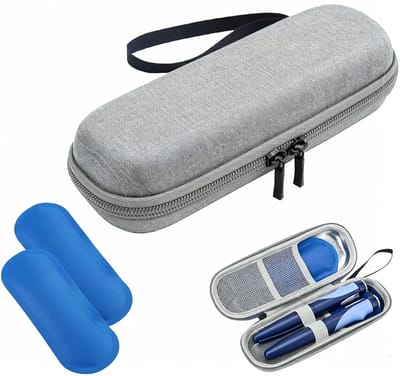 Lnsuline Koeltas- met 2 Koelelementen - Tas Medische Etui voor Insulinepennen - Waterdichte en Thermisch Isolerende Medicijnen Koeltas voor op Reis en Kamperen - Compact Medicatjetasje -grijs