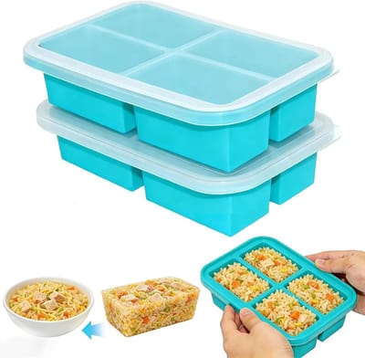 Set van 2 grote BPA-vrije siliconen vriescontainers met deksel voor soep, bouillon en sauzen, stapelbaar en ideaal voor restjes