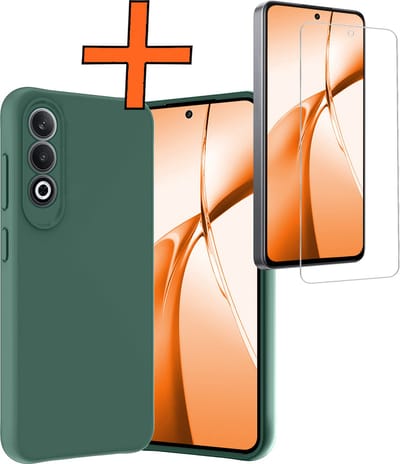 Hoes - Met Screenprotector - Geschikt voor OnePlus Nord CE4 - Sterk & Shockproof - Back Cover - Siliconen Case - Telefoon Hoes - Donkergroen