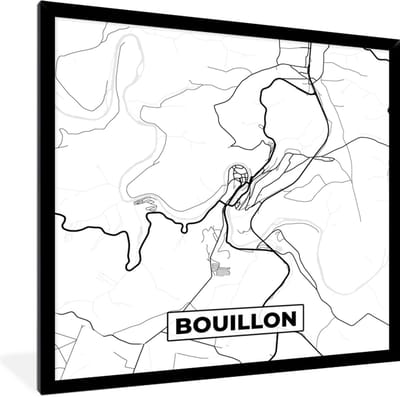 Fotolijst incl. Poster Zwart Wit- België – Bouillon – Stadskaart – Kaart – Zwart Wit – Plattegrond - 40x40 cm - Posterlijst