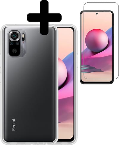 Hoesje - Met Screenprotector - Geschikt voor Xiaomi Redmi Note 10S - Sterk & Shockproof - Back Cover - Siliconen Case - Telefoon Hoes - Telefoonhoesjes - Transparant