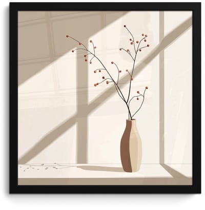 Poster in lijst - Fotolijst 40x40 cm - Posters - Vaas - Takken - Bessen - Minimalistisch - Posterlijst zwart - Decoratie - Wanddecoratie woonkamer - Muurdecoratie slaapkamer