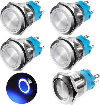 Waterdichte Drukknop met LEDlicht - 19 mm - 12V-24V - 5 Stuks