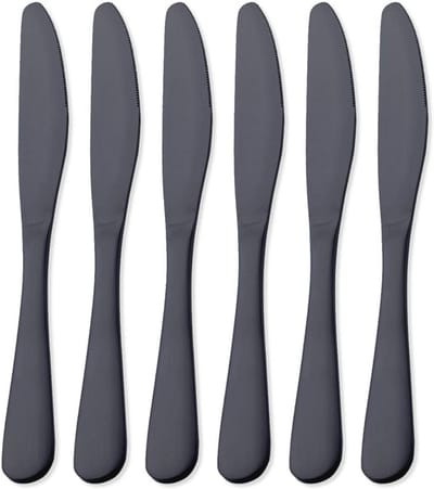 Mat zwart roestvrijstalen dinermes - 23,9 cm voor eettafel - Set van 6, vaatwasmachinebestendig