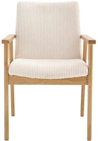 Vente-unique Set van 2 stoelen met armleuningen van ribfluweel en rubberhout - Crème - FILDON