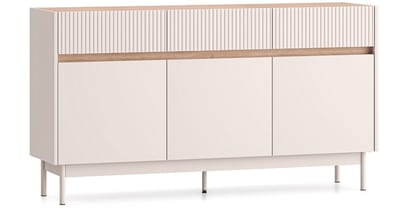 Selsey Dunea – Dressoir 3-deurs met 3 laden, Kasjmier grijs/eikenlook, 154 cm