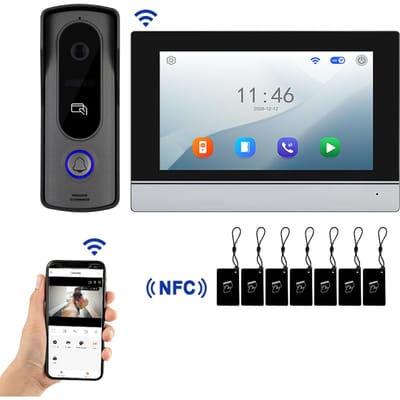 Sonnette Vidéo Intelligente 7 Pouces Caméra Écran Tactile LCD Audio Bidirectionnel Vision Nocturne Détection de Mouvement Alarme Sonnette Filaire