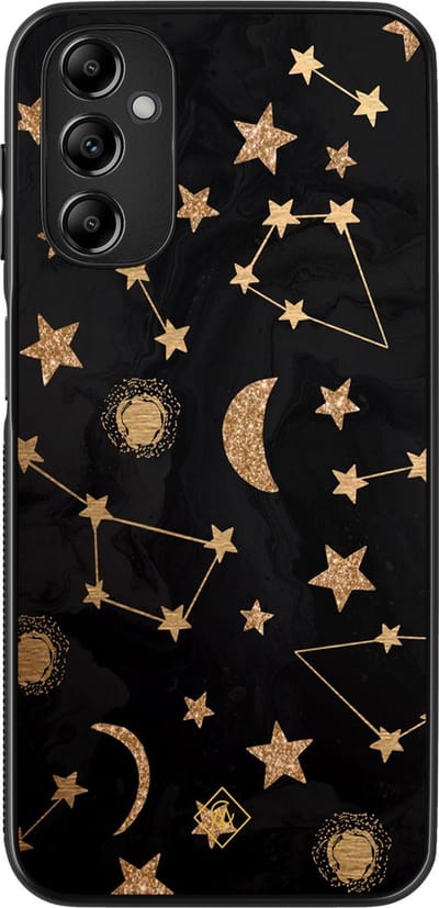 Casimoda® hoesje - Geschikt voor Samsung Galaxy A14 5G - Counting The Stars - Zwart TPU Backcover - Sterren - Goudkleurig