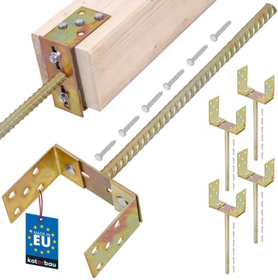 KOTARBAU® 4 Stuks U Paalhouder in Beton Storten, Staal, 400 mm, Goud, Verstelbaar 0-160 mm, Paaldrager in Beton Storten, Betonanker voor Houten Palen