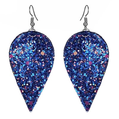 Fako Bijoux® - Oorbellen - Omgekeerde Druppel - Glitter - Kunstleer - Blauw