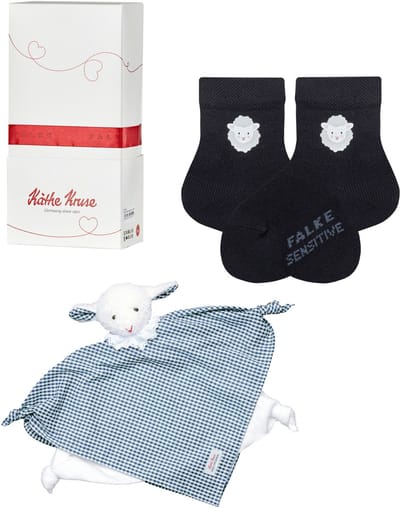 FALKE Cuddle Sheep Giftset met comfort tailleband katoen sokken baby blauw - maat 74-80