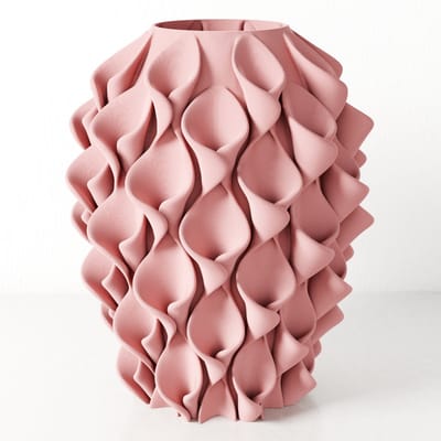 Fleuriek vaas STERRE - Roze H26 cm - Bijzondere designvaas met golvend reliëf - Unieke blikvanger voor tafel of dressoir - Voor zijdebloemen of droogbloemen