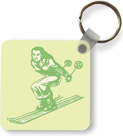Sleutelhanger - Uitdeelcadeautjes - Een skiër maakt snelheid met zijn stokken in een illustratie - Plastic