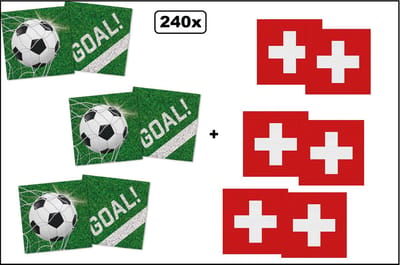 120x Servetten Voetbal 33cm x 33cm + 120x Servetten Zwitserland 33cm x 33cm - 3 laags - MIX - WK Servet diner eten knoeien restaurant BBQ thema feest verjaardag feest