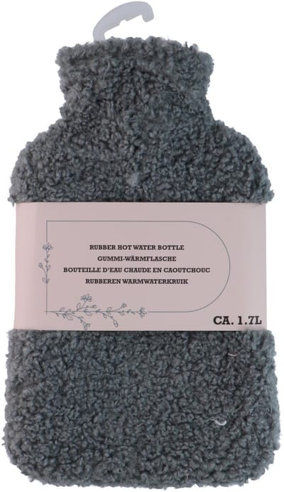 Warmwaterkruik - antraciet - 1,75L - teddy hoes - bedkruik - kruik - kruik met hoes