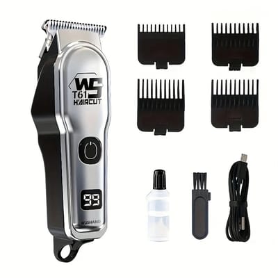 Krachtige Digitale Scheerapparaat - Mini 0,5mm Trimmer + 4 Opzetstukken - Usb-Oplaadbare Trimmer voor Gezichtshaar, Hoofdhaar en Lichaamshaar - Perfecte Lichaamshaar Verzorging - Digitale Batterij Indicator - Kleur: Zilver