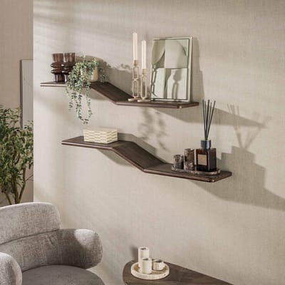 PS-Collection Wandplank Teakhout Donkerbruin Maya Set van 2 - wandplank, wandrek industrieel, wandrek metaal zwart, wandrek rond, wandrekken, wandplank zwevend, wandplank hout