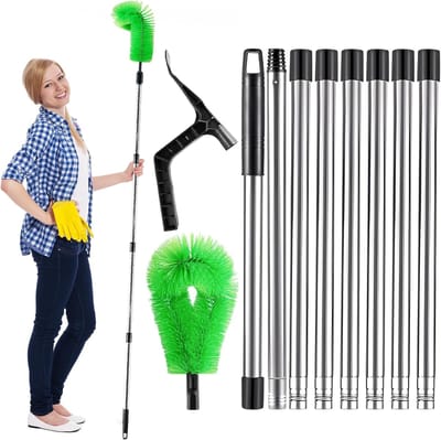 Dakgootreiniger Telescoop - Gootborstel Verstelbaar - Ladderloos Reinigen - 2-in-1 Borstel Schep - Tot 320 cm - Groen Zwart