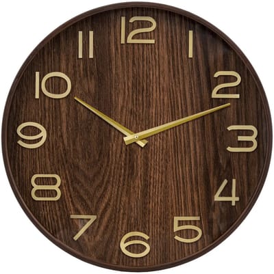 Atmosphera Wandklok/muur klok - Woody - Dia 55 cm - hout - bruin - keuken/kamer/kantoor