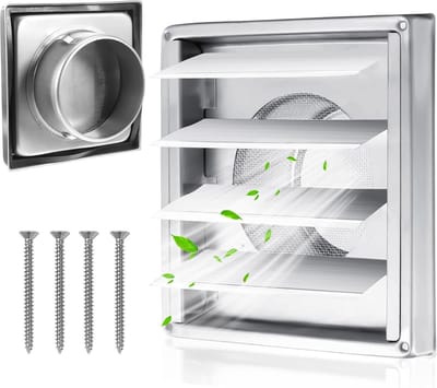 Ventilatierooster RVS - Afdekking buiten - Luchtcirculatie verbeteren - Met terugslagklep - 150 mm - Zilverkleurig