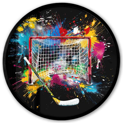 Poster in lijst Rond - Fotolijst 40x40 cm - Posters - Graffiti - Sport - IJshockey - Hockey goal - Ronde posterlijst zwart - Decoratie - Wanddecoratie woonkamer - Muurdecoratie slaapkamer