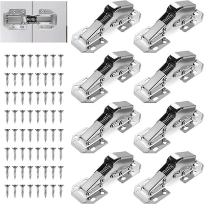 Screw-On Scharnieren met Zachte Sluiting, 112 x 43 mm, Hydraulische Demping, 90° Deurscharnieren voor Keukenkasten, Set van 8 met 64 Schroeven