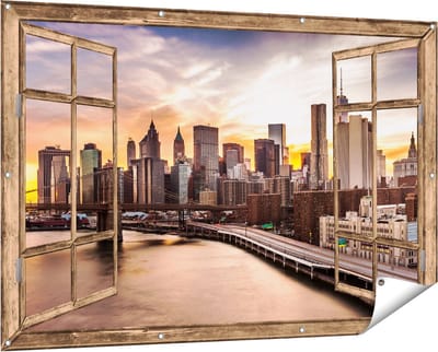Gards Tuinposter Doorkijk Brooklyn Bridge Brug in New York - 150x100 cm - Tuindoek - Tuindecoratie - Wanddecoratie buiten - Tuinschilderij