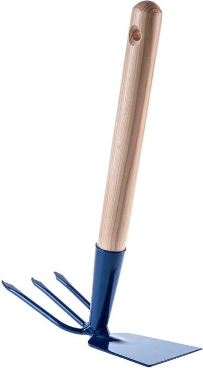 KADAX Metalen hak, tuinhak met steel van hout, dubbele hak voor de tuin voor het losmaken, luchten en wieden van de grond, onkruidhak (kort, rechthoekig - 3 tanden, met houten steel)
