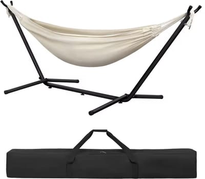 Varnox Hangmat - Vrijstaande hangmat - Loungebed - Hang ligbed - Mobiele hangmat - Hangbed - Zweefbed - Vrijstaand - Draagbaar - Beige