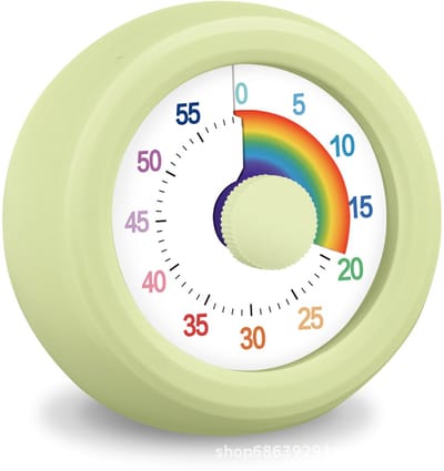 Kindvriendelijke visuele timer met een aftelfunctie van 60 minuten, geschikt voor klaslokalen, kantoren, keukens en bureaus. Stille werking. Een hulpmiddel voor tijdmanagement voor kinderen, met een regenboogpatroon (groen) voor de Pomodoro-techniek.