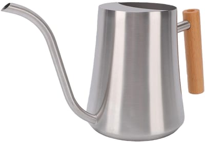 Gieter van Roestvrij Staal, Gieter van 1 Liter voor Binnen met Lange Uitloop en Houten Handvat, Nauwkeurig Gieten, Compacte Metalen Behuizing voor Kamerplanten, Bonsai, Bloemen, Tuingebruik