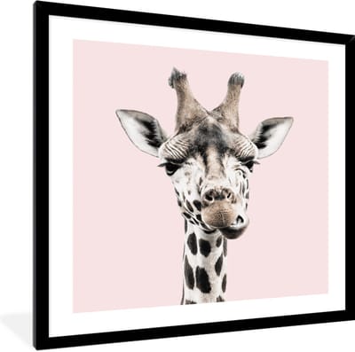 FrameYourWall® - Fotolijst met poster 40x40 - Giraf - Wilde dieren - Roze - Portret - Fotokader van hout - Kaders en lijsten - Houten fotolijstje - Wissellijst voor muurposter - Picture en photo frame - Posterlijst - Fotohouder