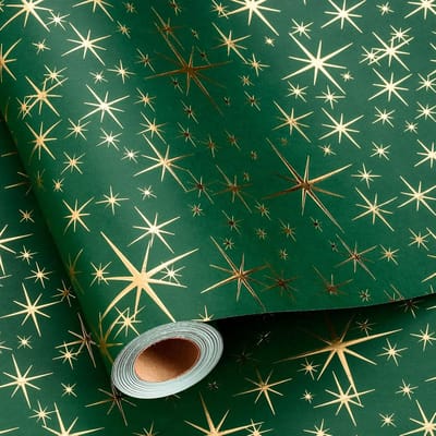 Luxe Inpakpapier Rol Smaragdgroen met Gouden Sterren - 43 x 10 Meter