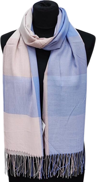 Lange Dunne Sjaal - Geblokt - Blauw/Roze - 190 x 70 cm (223)