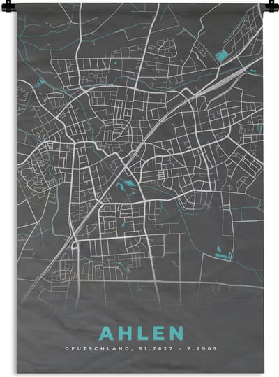 Wandkleed - Wanddoek - Blauw – Duitsland – Plattegrond – Stadskaart – Kaart – Ahlen - 120x180 cm - Wandtapijt