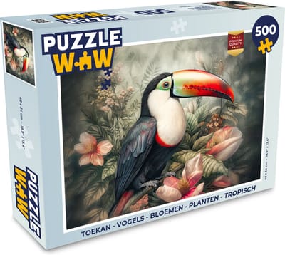 Puzzel Toekan - Vogels - Bloemen - Planten - Tropisch - Legpuzzel - Puzzel 500 stukjes
