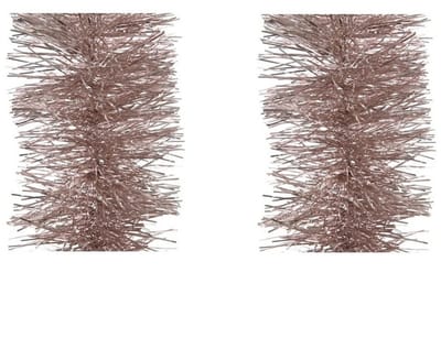 Kerstslingers - 6x stuks - lichtroze - folie lametta - 10 x 270 cm - kerstboom versieringen/decoratie