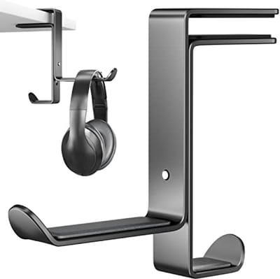 Hoofdtelefoonhouder met kabelorganizer, instelbare headsetstandaard voor gaming headset en Bluetooth-headset, zwart