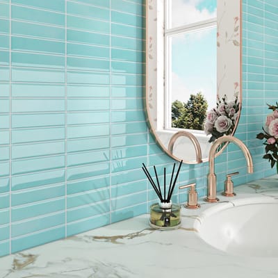 Dailygoods - ReWallpaper Plaktegels, badkamer, blauwe tegelstickers, 3D-keuken, zelfklevende vinyl wandtegels, badkamer, waterdicht, 3 stuks plaktegels, blauw, groen, voor tegelstickers, douche, 30,5 x 30,5 cm