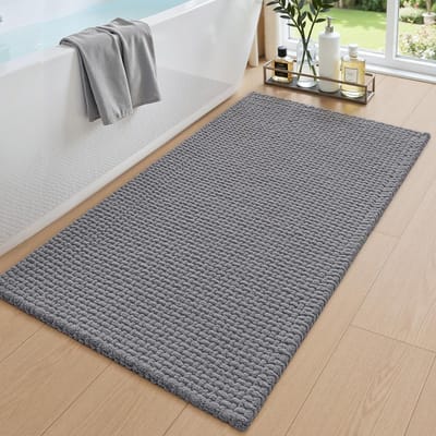 Zachte en Sneldrogende Chenille Badmat 60x90cm, Absorberend en Antislip, Ideaal voor Badkamer en Douche, Grijs