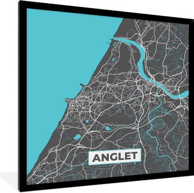Fotolijst incl. Poster - Anglet - Frankrijk - Kaart - Stadskaart - Plattegrond - 40x40 cm - Posterlijst