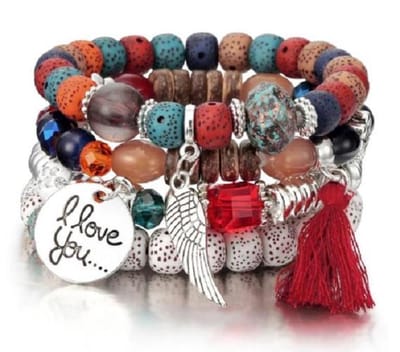 Sorprese armband - Ibiza Style - armband dames - 4-delig - wit/zilverkleurig - cadeau - Model J