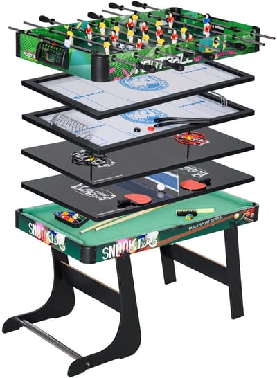 Deniva -Speeltafel - 6 in 1 Multigame Tafel - Activiteiten Tafel - Biljart, Tafelvoetbal, Airhockey & Pingpong - Opvouwbaar