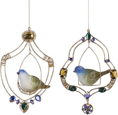 Goodwill Kersthanger "Vogel op Schommel" Goud-Blauw 15 cm Voordeelaanbod van 2